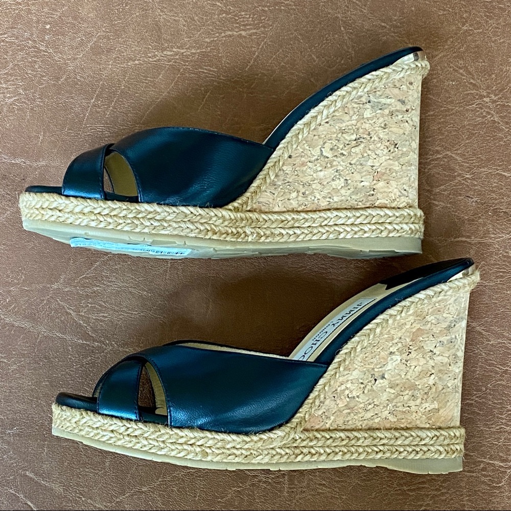 Jimmy Choo Almer Black Leather Wedges 36.5 - Picture 9 of 17